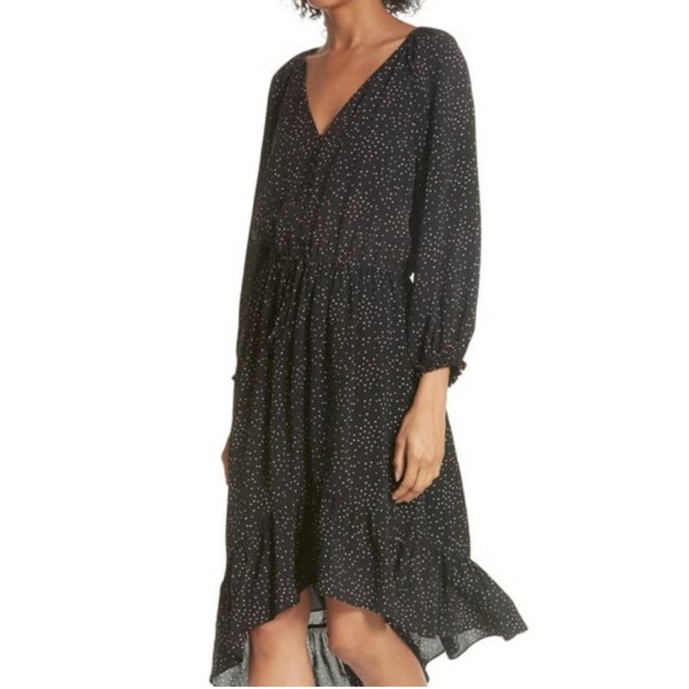 Joie Women S Alithea Black Mini Heart Print Chiffon Assymetrical Ruffle Dress